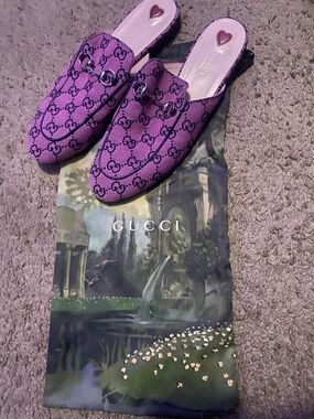 Gucci Lilac GG Canvas Slip-On Mule with Silver Horsebit